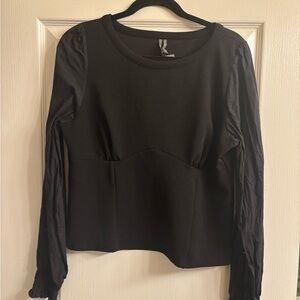 Anthropologie Black Fitted Blouse with Full Sleeves